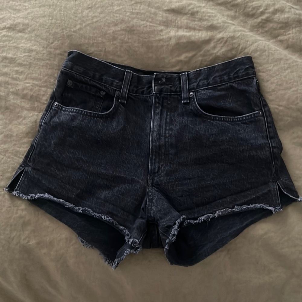 Rag & Bone Black High Rise Raw Hem Jean Shorts 27